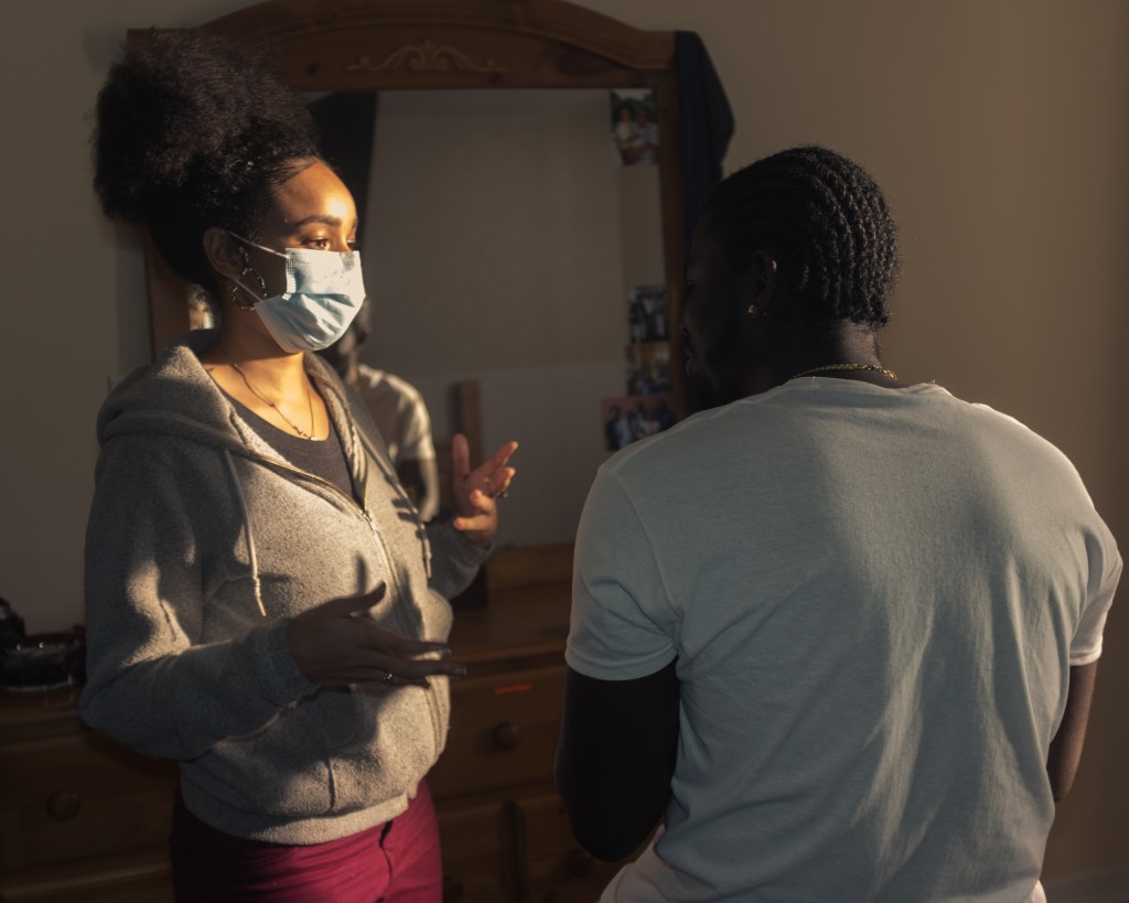 Alicia K. Harris on set with an actor, for the film Only LIght Will Touch Us. Photo by Jeffrey Chiu.