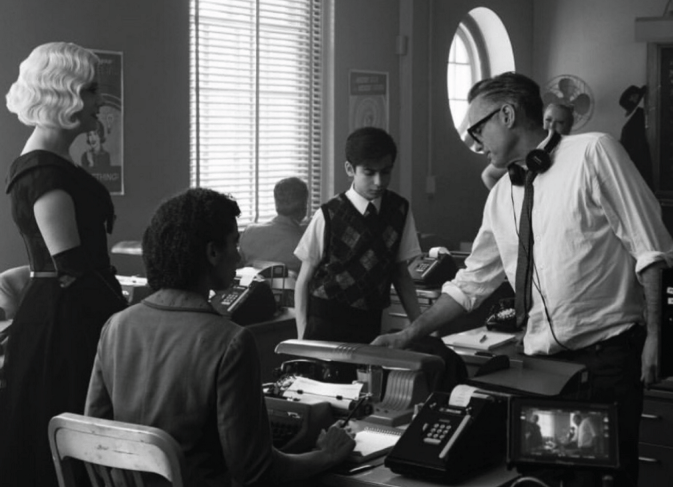 Stephen Surjik on the set of The Umbrella Academy with some cast members