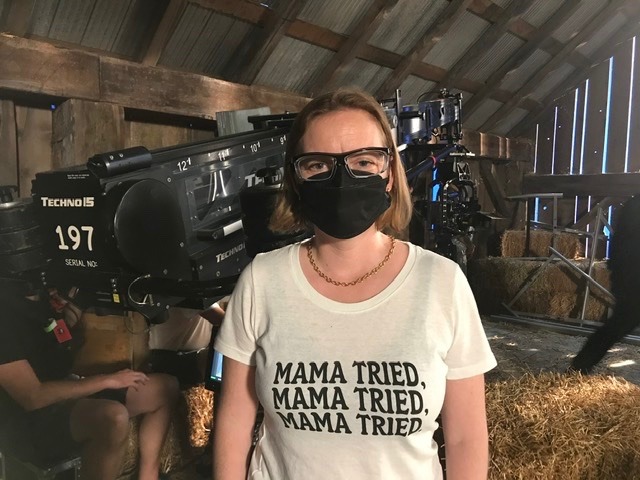 Photo of a Director Sarah Polley filming on the set of Women Talking
